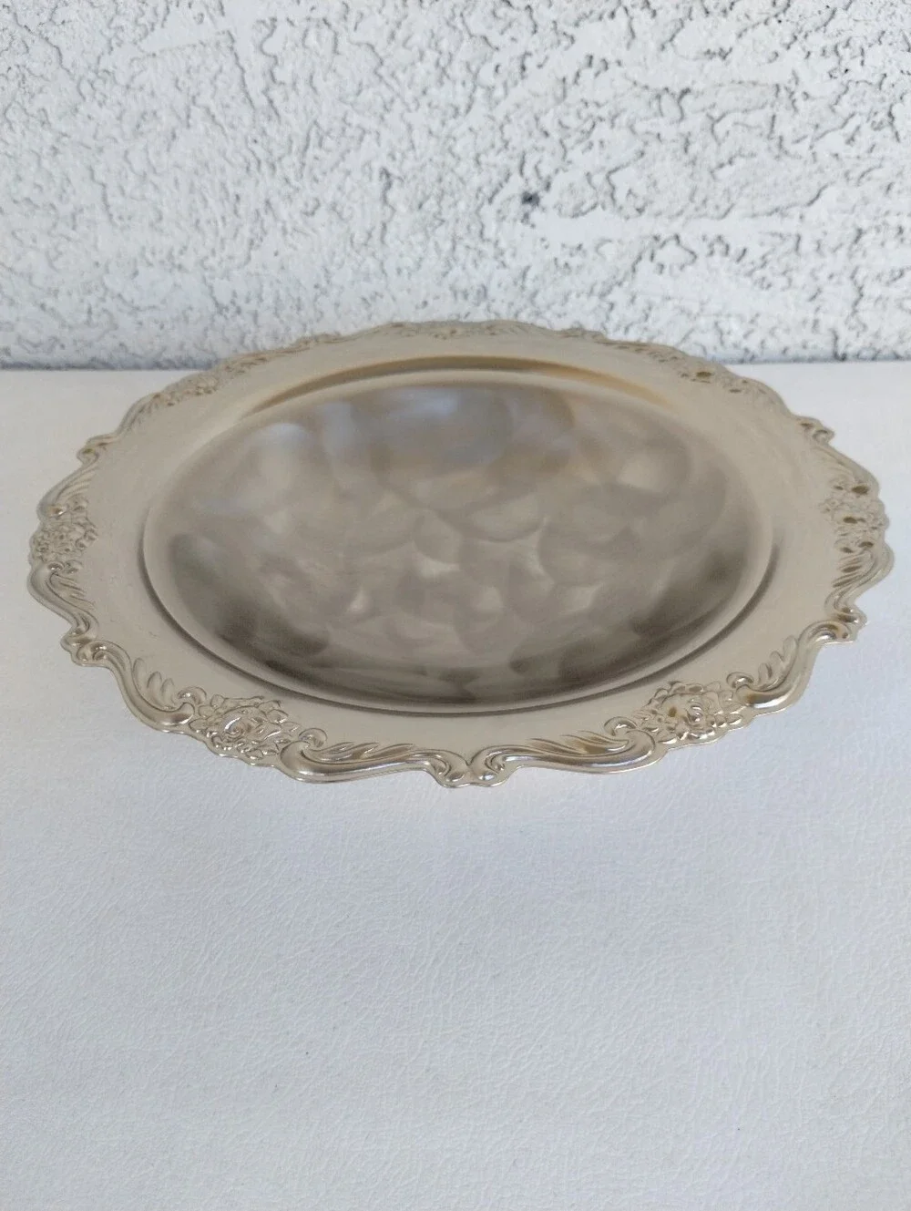 Vintage Martian Japan Stainless Steel Serving Bowl Baroque Floral Scalloped Dish